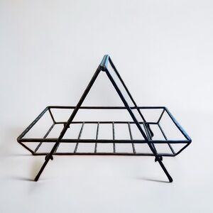 Longaberger 2 piece Serving Tray Wrought Iron Hammered Metal w/ Folding A Frame.